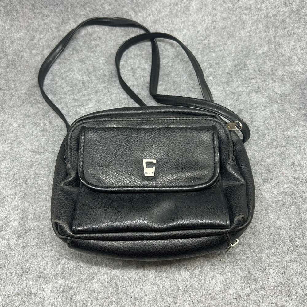 Classics Womens Small Crossbody Bag OS Black Pebbled Faux Leather Organizer